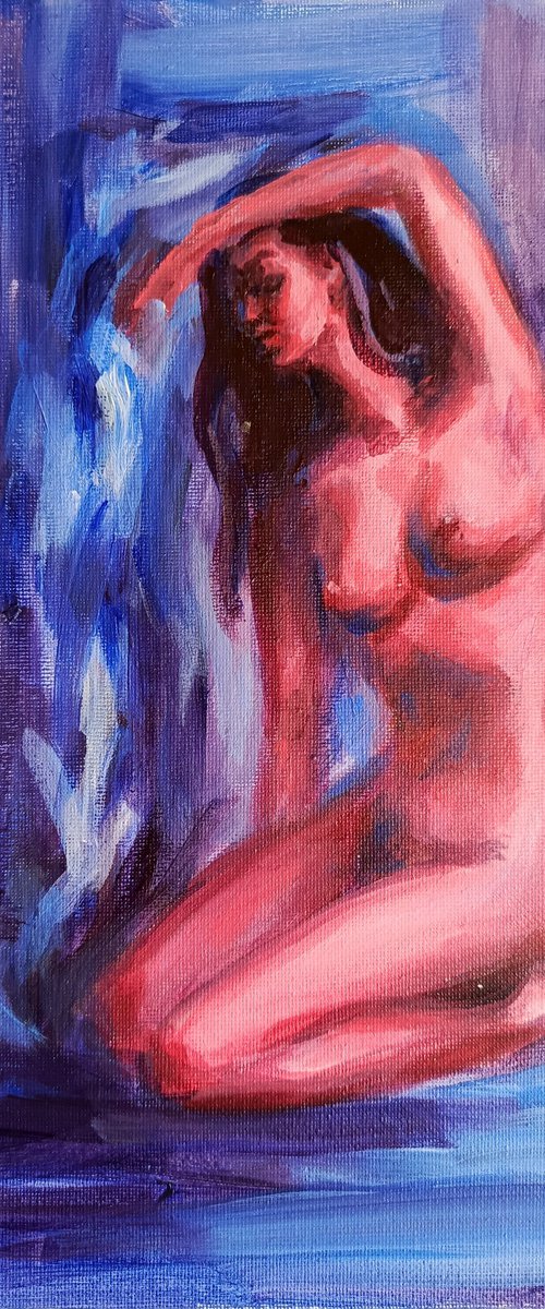 Naked in Blue Bedroom art by Anastasia Art Line