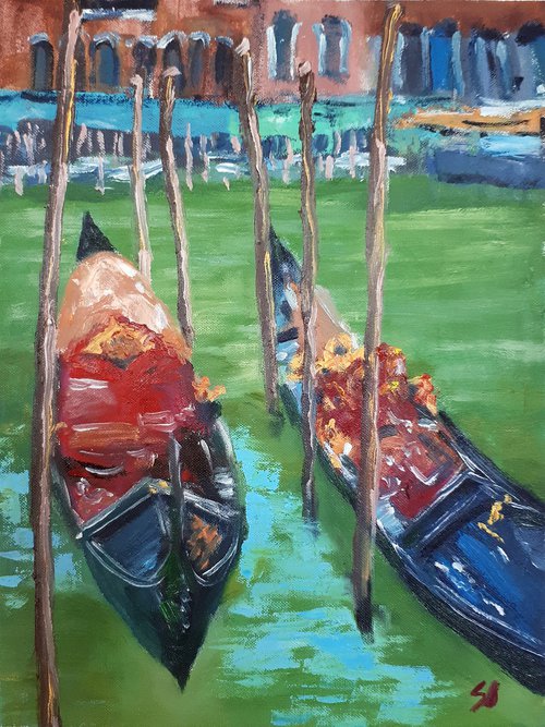 Gondolas. Venice... / ORIGINAL OIL PAINTING by Salana Art Gallery