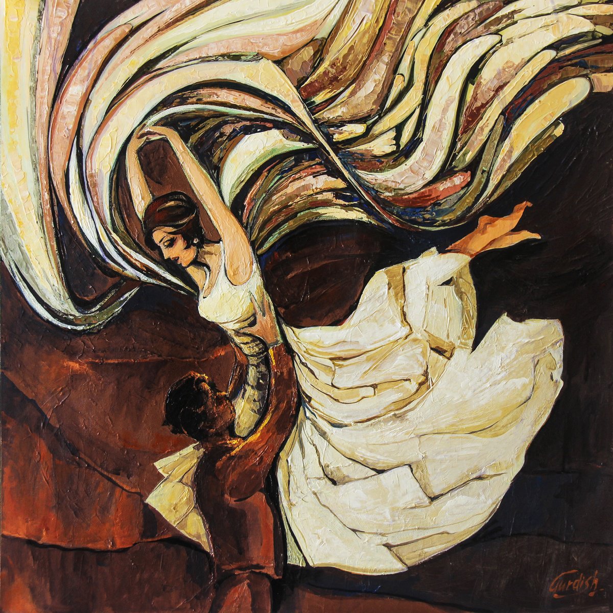 Abstract Acrylic Painting By Artist Gurdish Pannu, 18 X 18, Flying High, Original Artwork