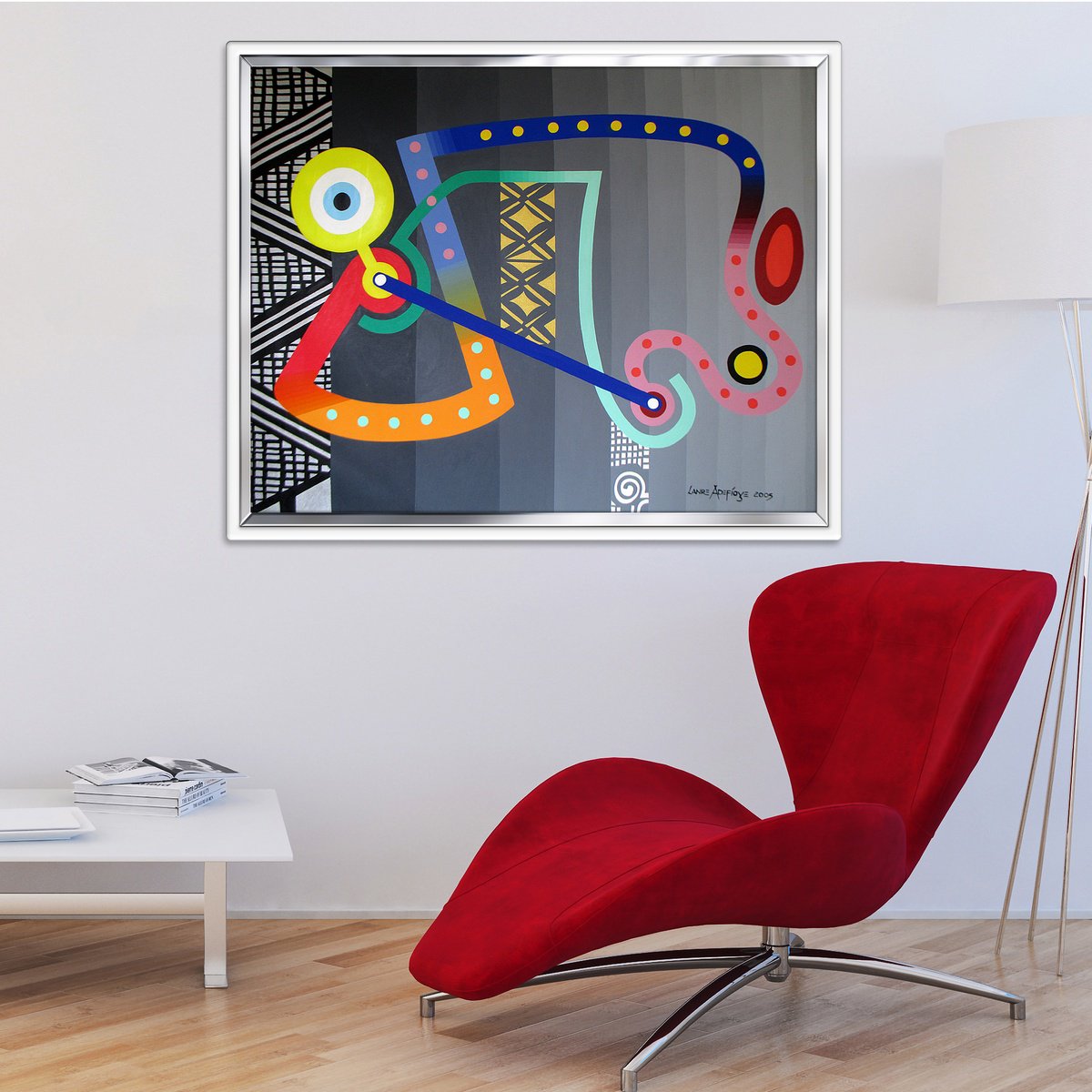 Abstract Acrylic Painting By Lanre Adefioye, 38 X 32", The Chameleon, Original Artwork