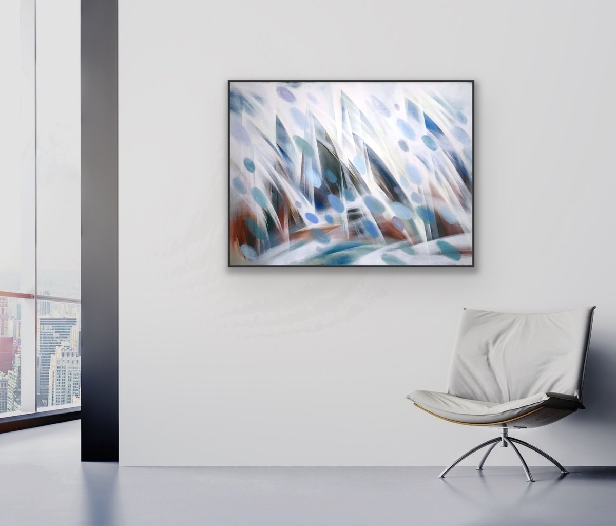 Impressionistic Abstract Acrylic Painting By Galina Poloz, 48 X 36, Sun Drops., Original Artwork