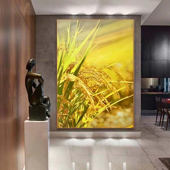Realism rice oil painting:harvest t207