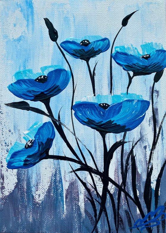 Blue Poppies in a Frame