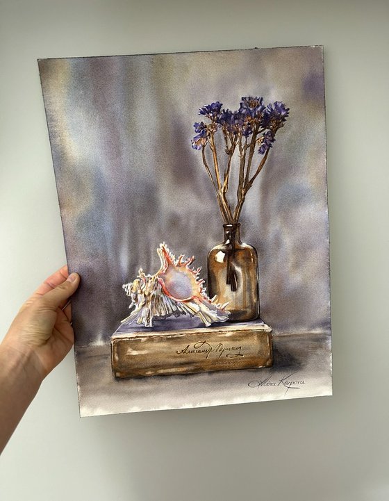 Still life with book and shell