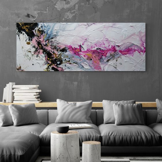 Pretty in Pink 160cm x 60cm White Pink Gold Textured Abstract Art