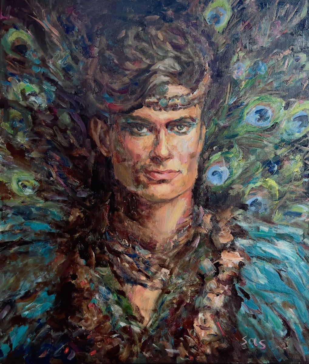 Impressionistic Portrait Oil Painting By Liubou Sas, 24 X 28", Man-Peacock, Original Artwork