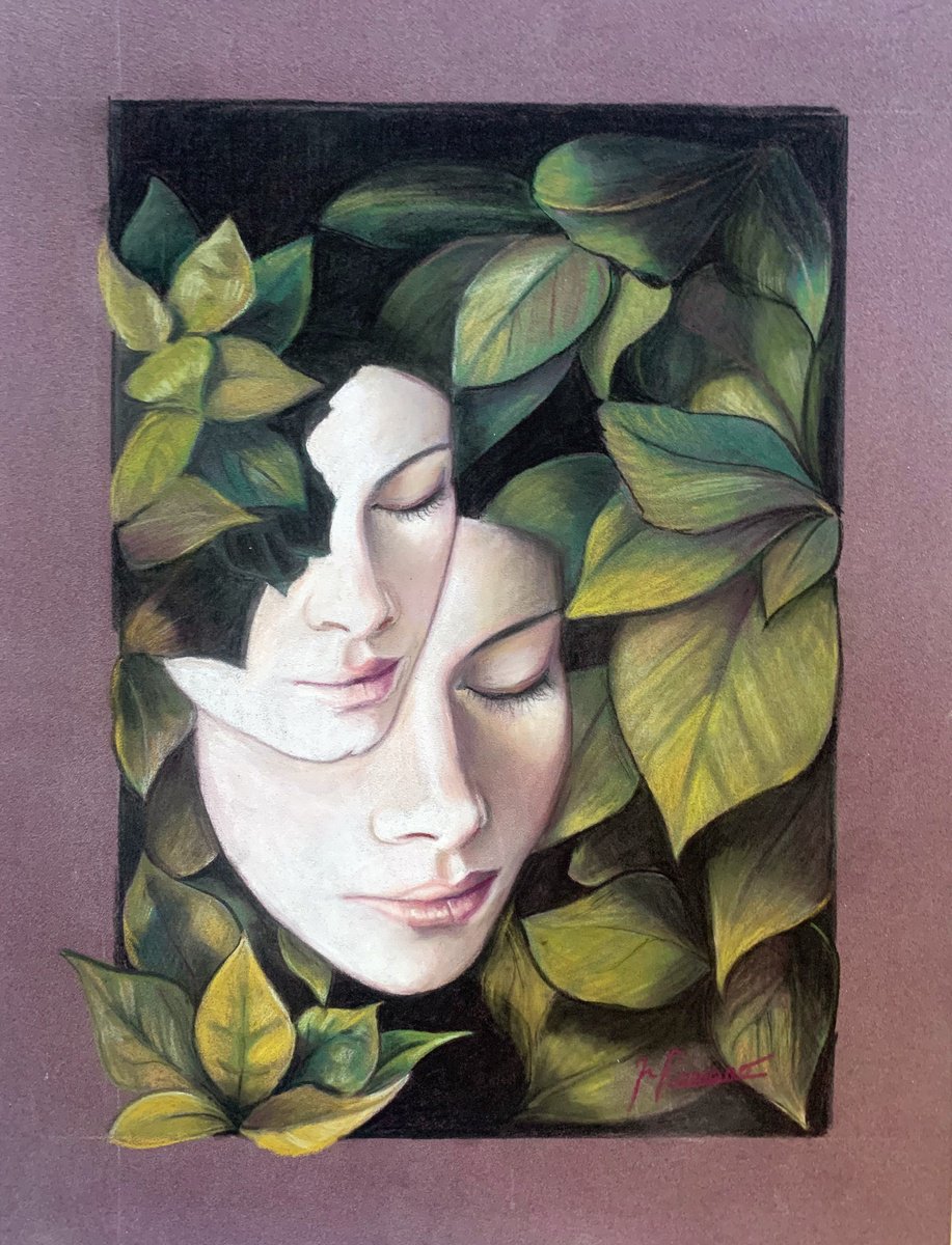 Surrealistic Botanical Pastel Drawing By Maria Romano, 12 X 16", Autumn Sensation, Original Artwork
