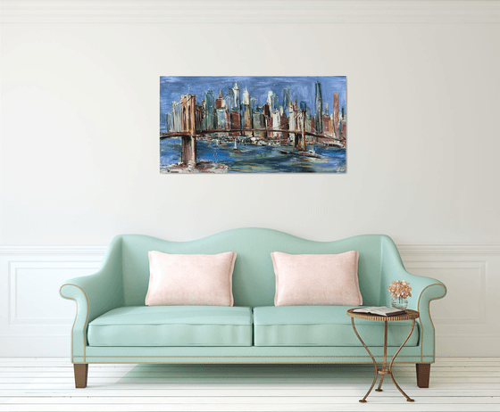 Brooklyn bridge, abstract impressionist painting 70x135cm