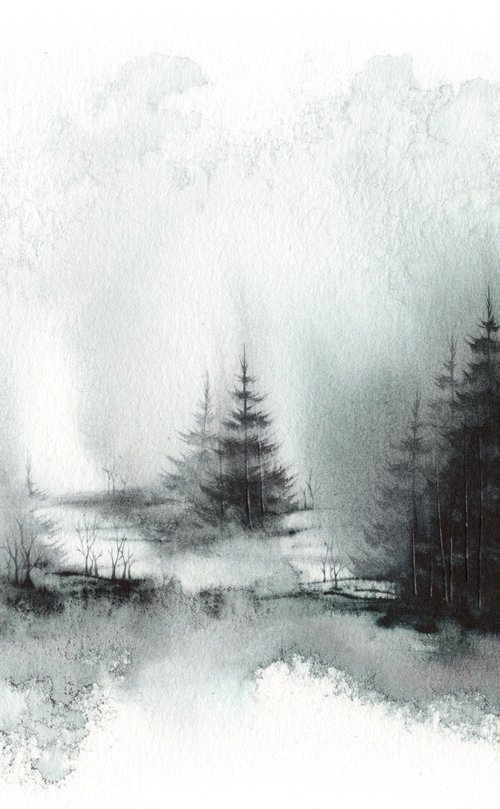 Places XL - Watercolor Pine Forest by ieva Janu