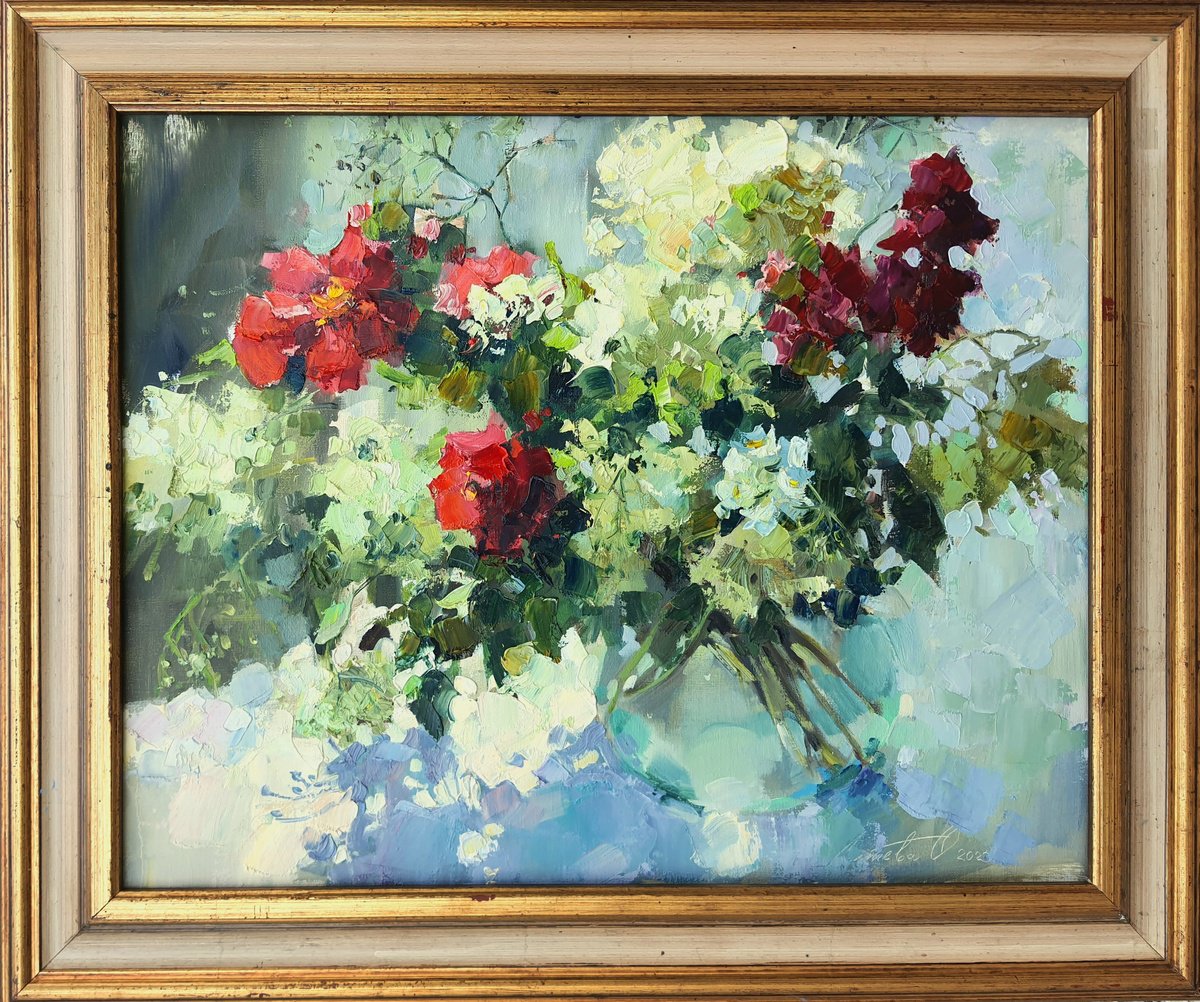 Impressionistic Botanical Oil Painting By Olha Laptieva, 24 X 20", Summer Mood, Original Artwork