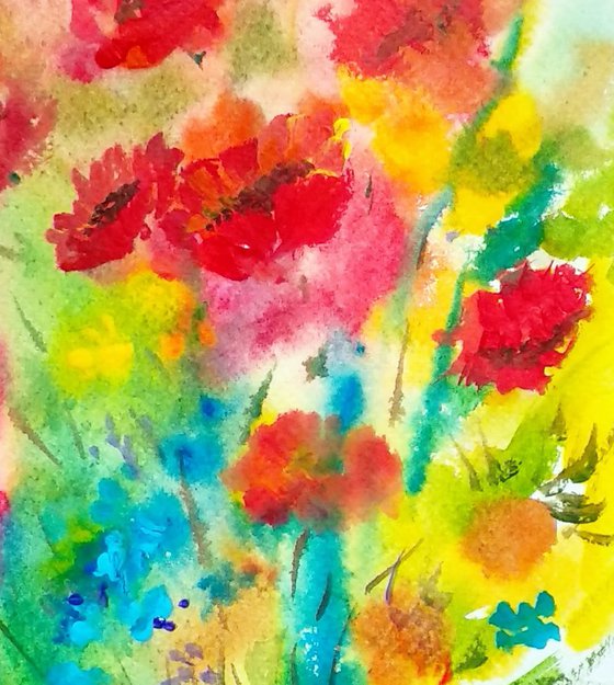 Red Poppy Abstract floral painting