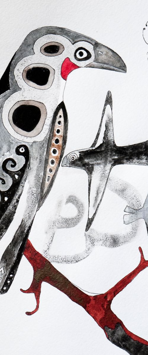 Bird Ink painting by Ulugbek Doschanov