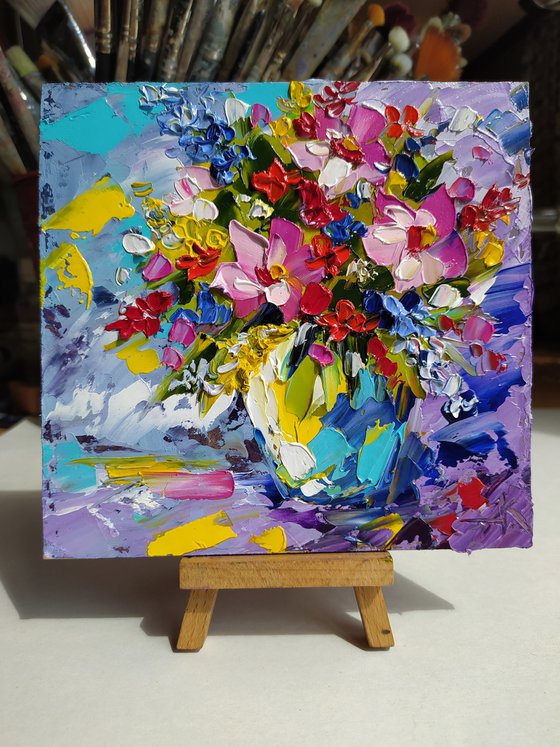 This bouquet is for you - small painting, flowers oil painting, oil painting, flowers, postcard, bouquet, gift idea, gift