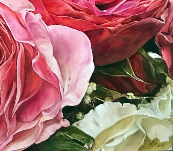 Original oil painting with flowers "Lovely roses" 110 * 70 cm