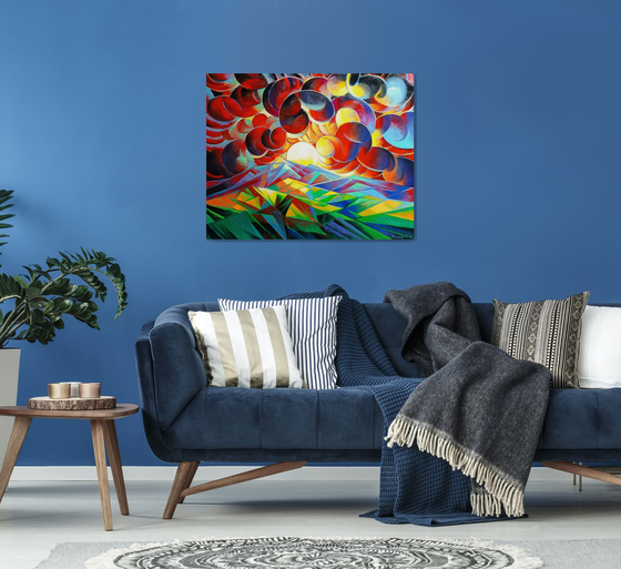 Sunset (100x80cm, cubism, oil painting)