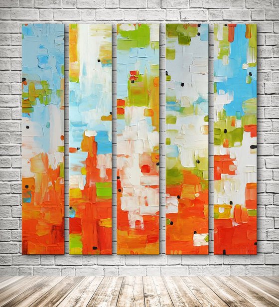 Abstract painting on 5 panels