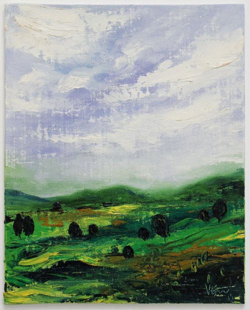 Misty Landscape - Landscape oil painting on canvas board - gift art by Vikashini Palanisamy
