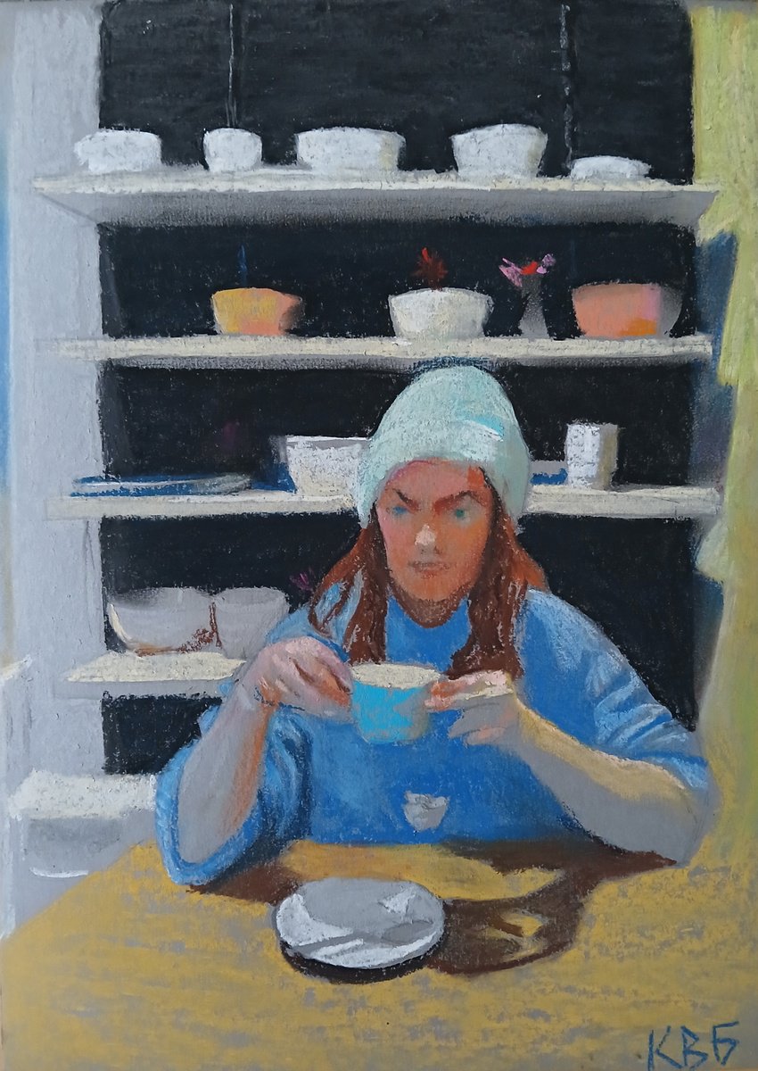 Impressionistic Pastel Drawing , Over Coffee By Vasyl Koval, 8 X 12, Artwork For Sale On Artfinder
