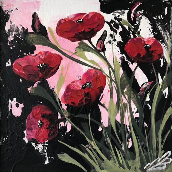 Red Poppies with Green Leaves