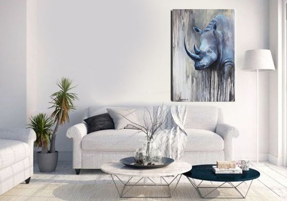 rhinoceros wildlife painting"Blue Ghost"