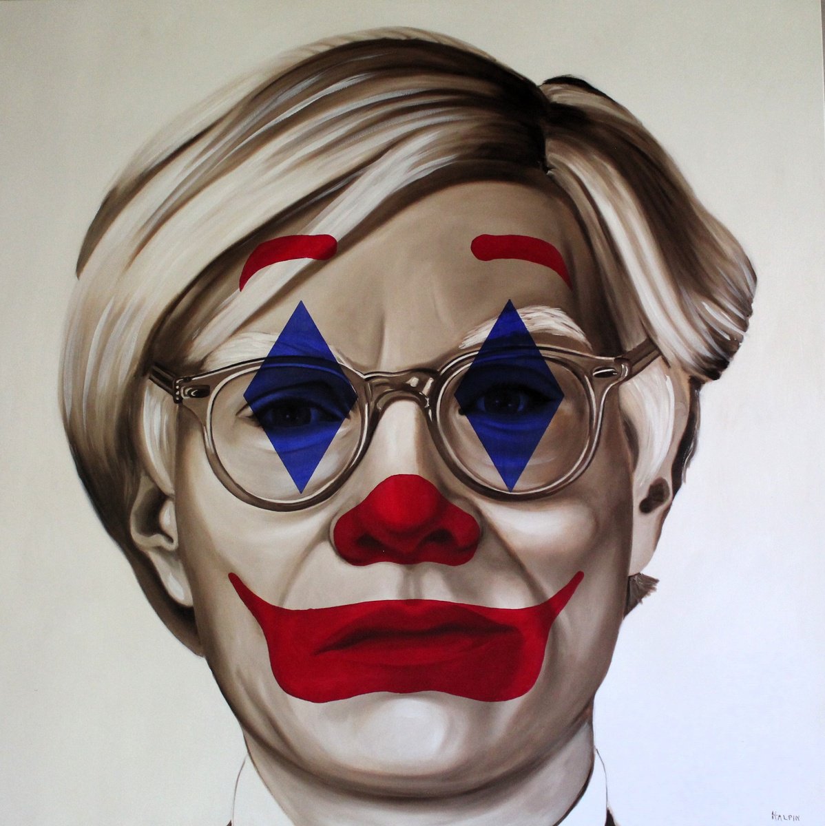 Urban And Pop Portrait Oil Painting By Mathew Halpin, 59 X 59", Warhol As The Joker, Original Artwork