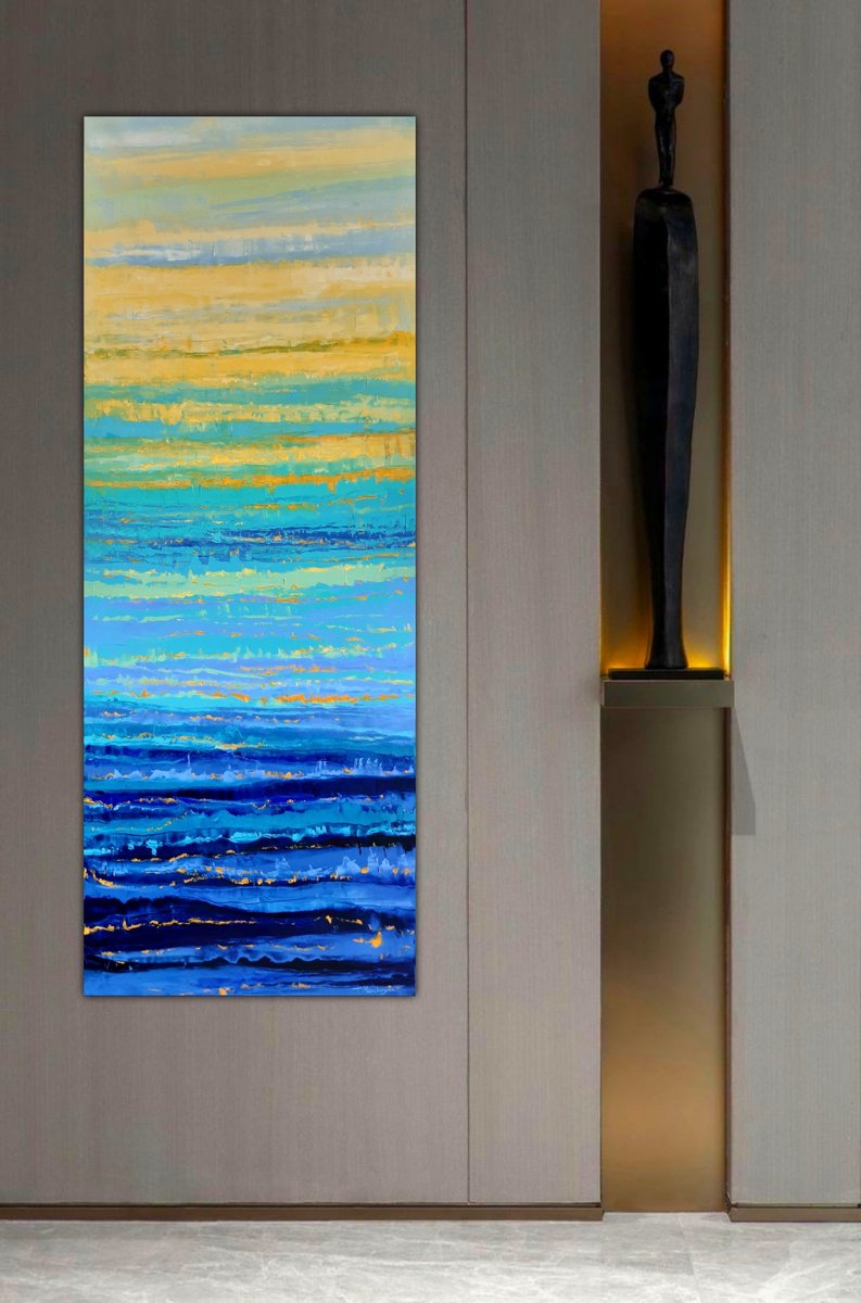 Abstract Oil Painting By Tigran Mamikonyan, 24 X 59", Sunrise B1. 60X150Cm., Original Artwork