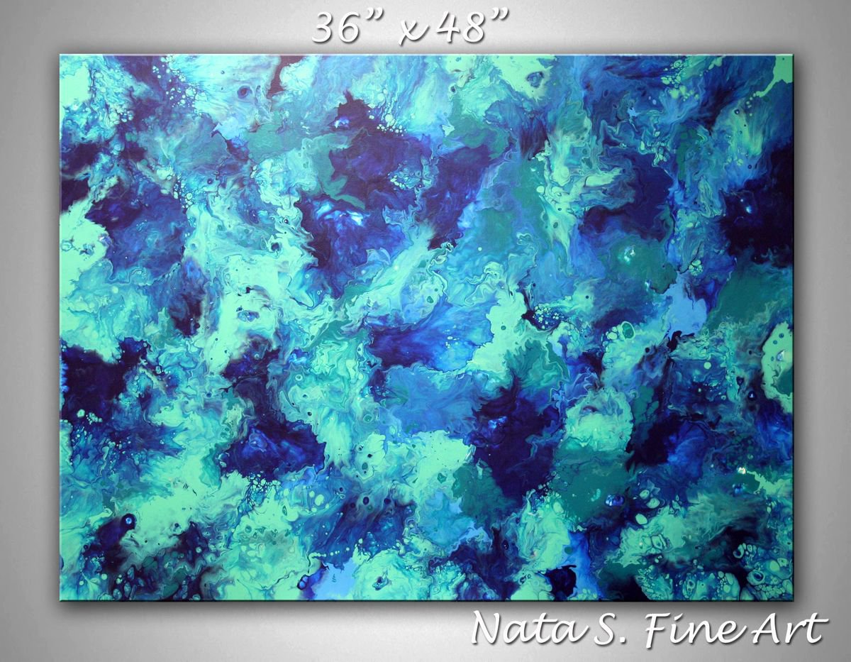 Deep Ocean - Large Abstract Painting 36 x 48 by Nataliya Stupak