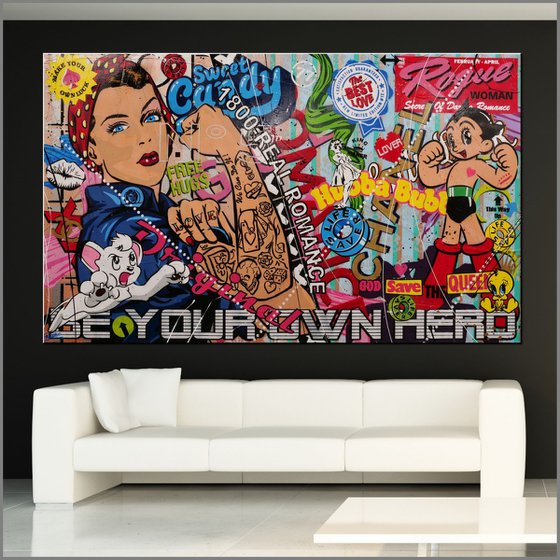 Be Your Own Hero - Rosie 150cm x 250cm Rosie The Riveter Textured Urban Pop Art