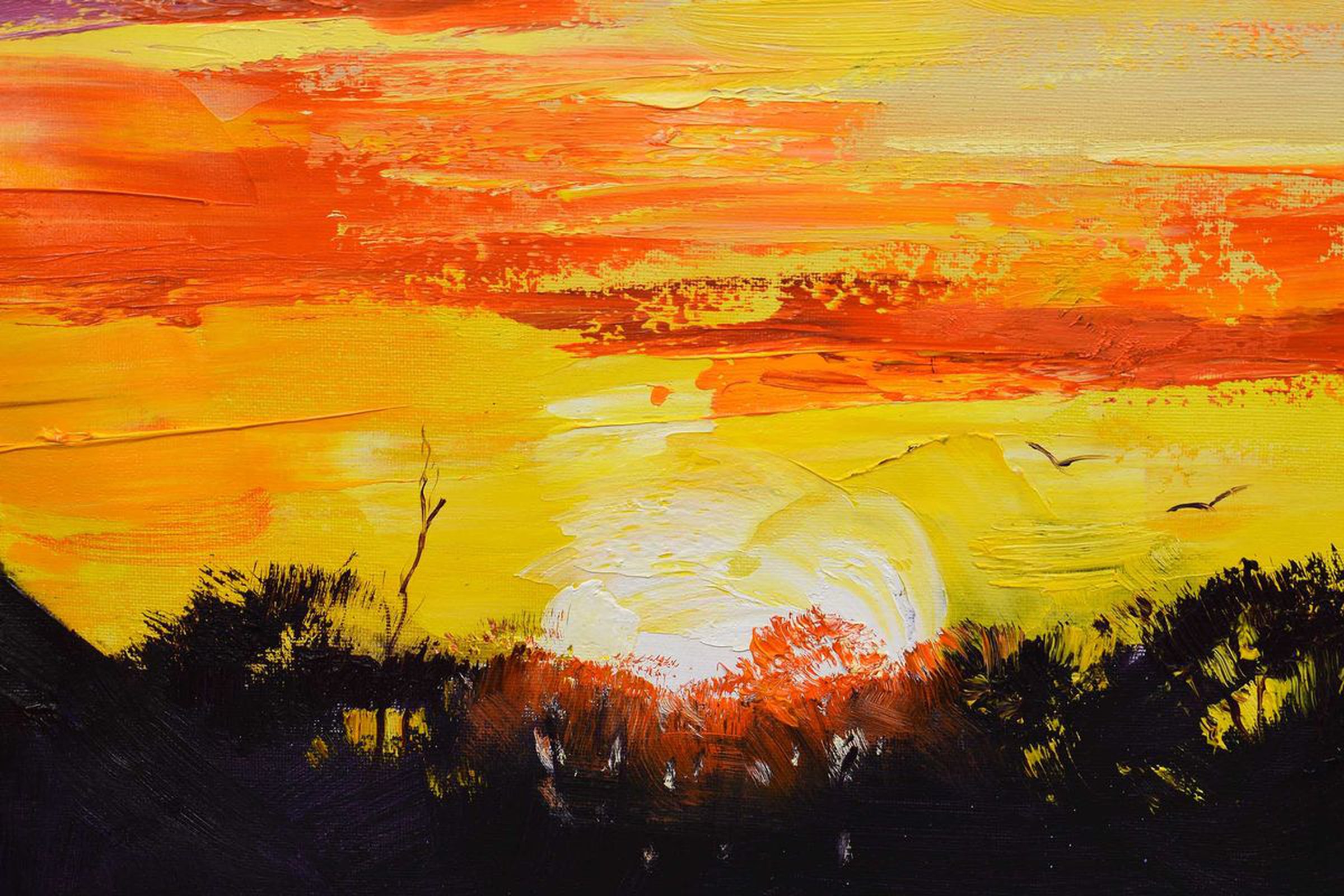Rural Sunset Painting Orange Blue Sunrise Clouds Artfinder