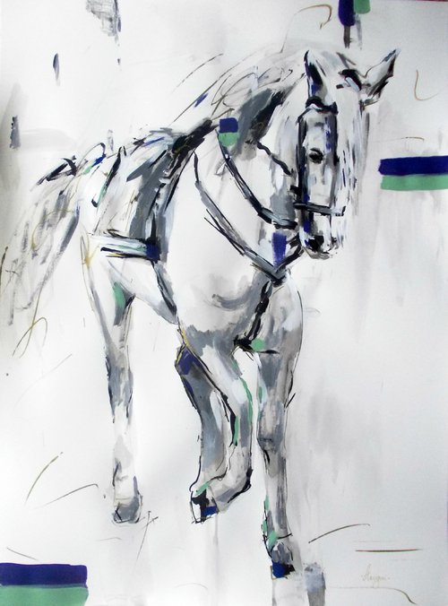 Gorgeous II -Mixed Media  Painting on Paper-Horse Painting on Paper by Antigoni Tziora