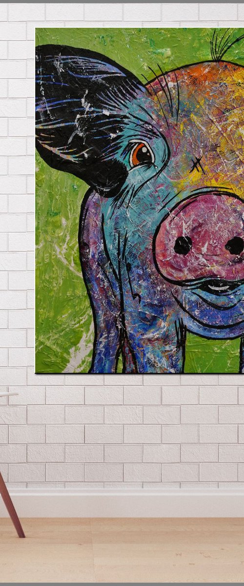 Don Junior 100cm x 100cm Pig Textured Abstract Realism Art by Franko