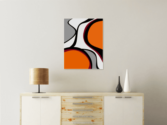 Abstraction artwork orange colored orang-gray-white-black
