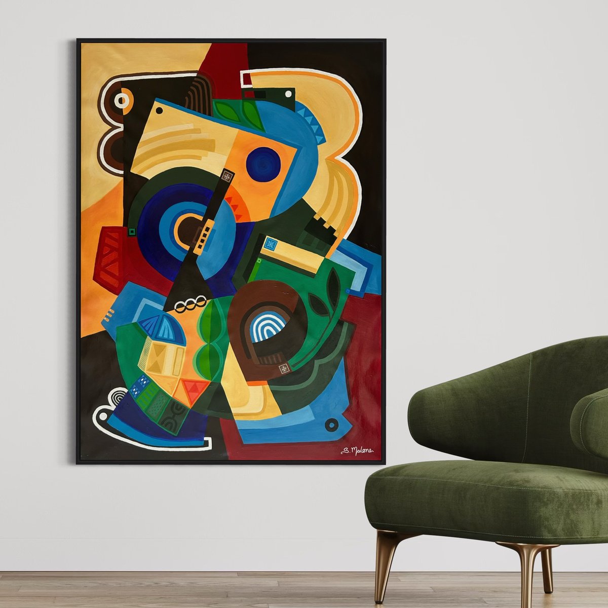 Abstract Acrylic Painting By Samantha Malone, 37 X 51", Conversations Between Shapes, Original Artwork