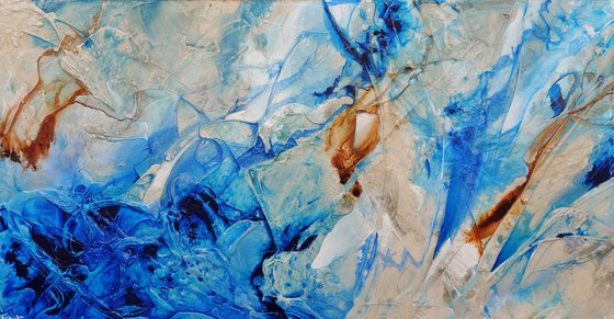 Blue Casbah 190cm x 100cm Blue Cream Textured Abstract Art