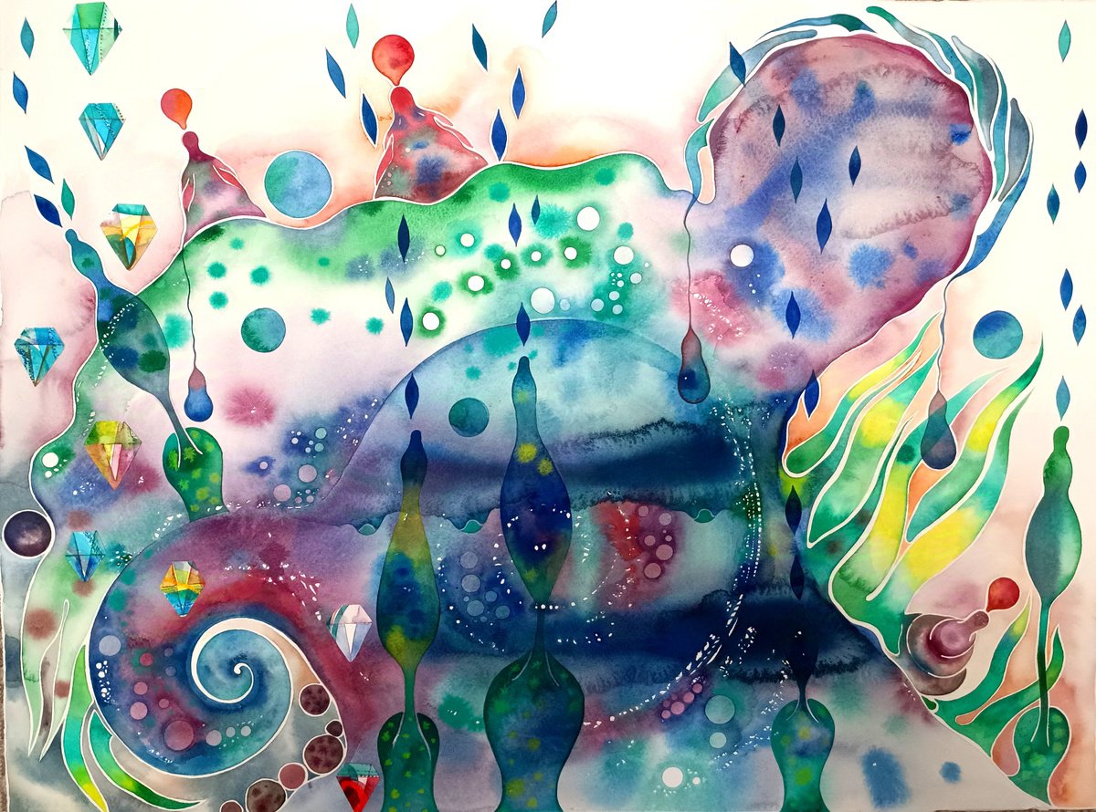 Organic Abstract Watercolour By Ilaria Finetti, 30 X 22, Giardini Segreti 6, Original Artwork