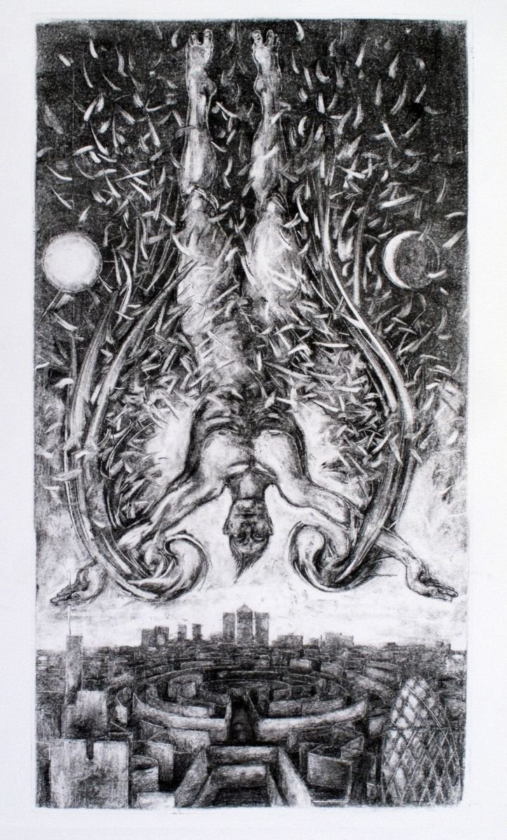 Surrealistic Portrait Limited Edition Print By John Sharp, 21 X 32, Icarus No.1, Original Artwork