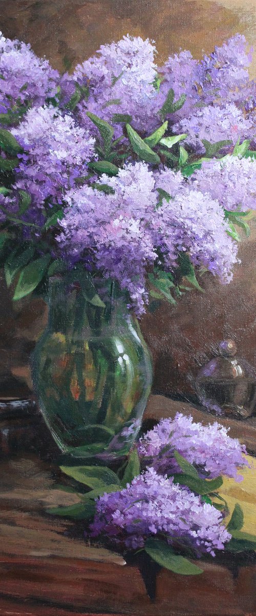 Lilacs in a vase. 50x60 cm. Original painting. For a gift. by Linar Ganeev