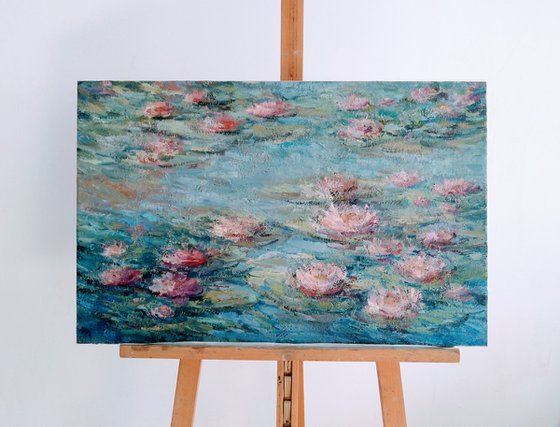 Water Lilies. Les nymphéas. Original oil painting