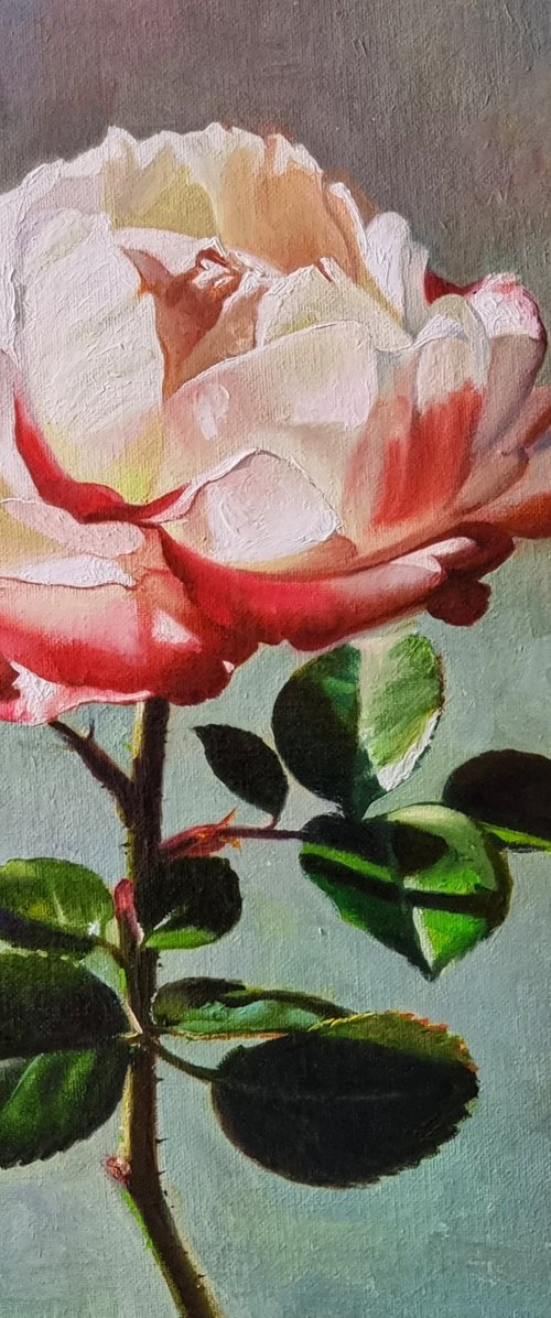 "Illuminated by the sun."  rose flower  liGHt original painting  GIFT (2021) by Anna Bessonova (Kotelnik)