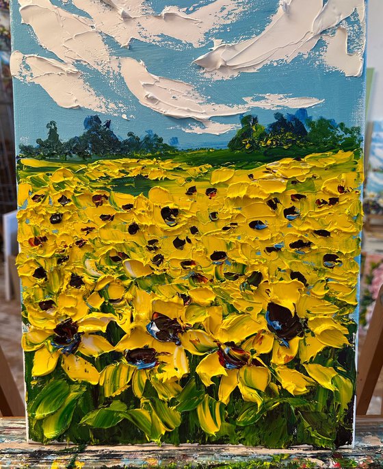 Sunflowers field impasto