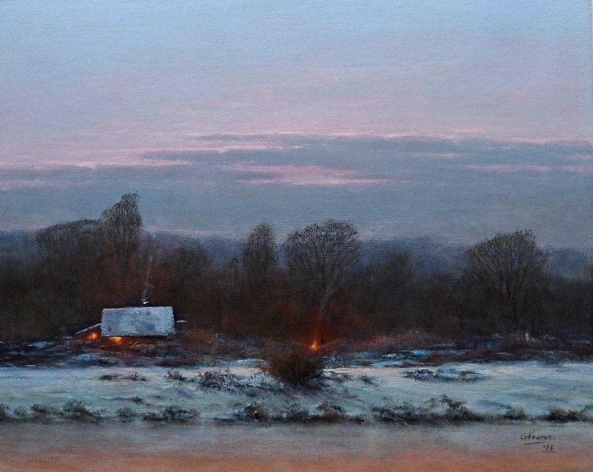 Impressionistic Landscape Acrylic Painting By Gerard Kramer, 20 X 16, Eveninglight, Original Artwork