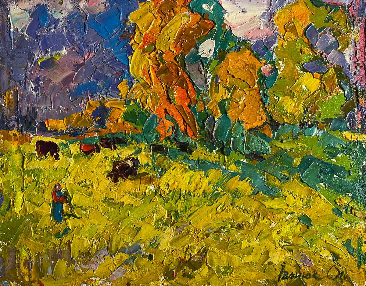 Impressionistic Landscape Oil Painting By Kalenyuk Alex, 10 X 8", In The Autumn Meadows, Original Artwork