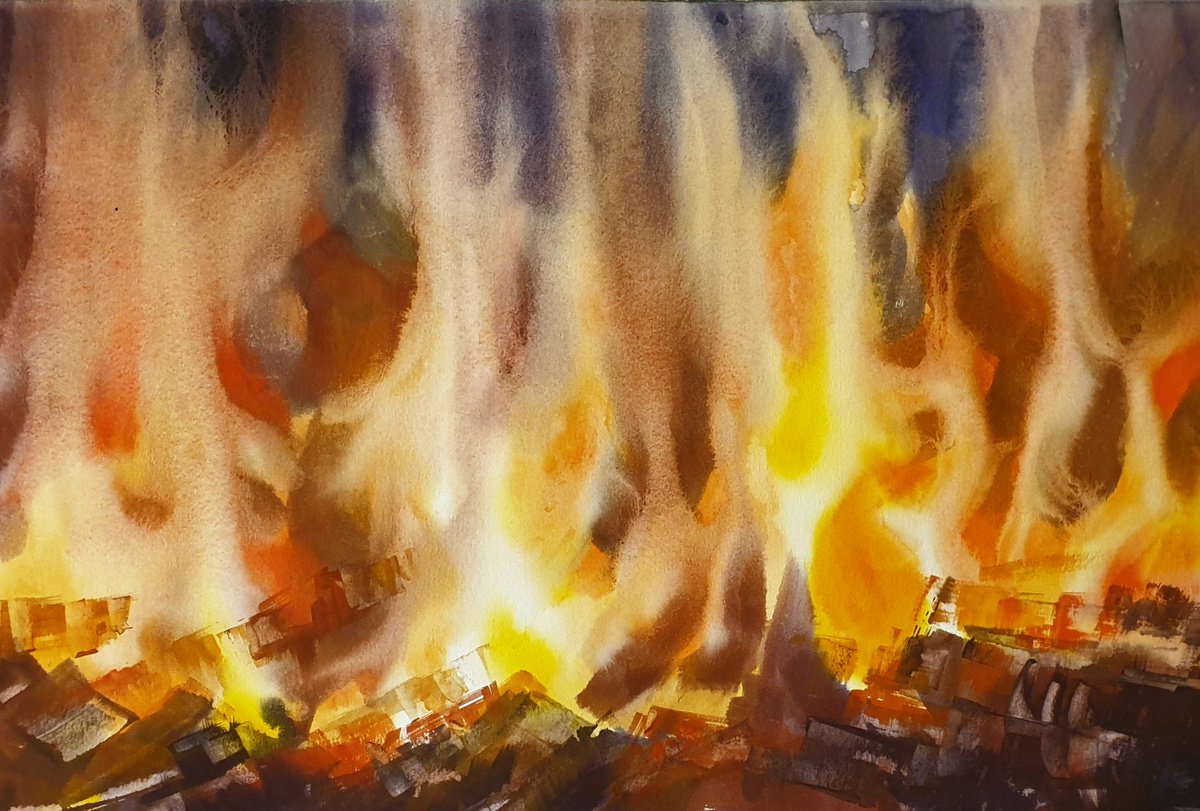 Impressionistic Landscape Watercolour By Elena Genkin, 22 X 15, Elements.fire, Original Artwork