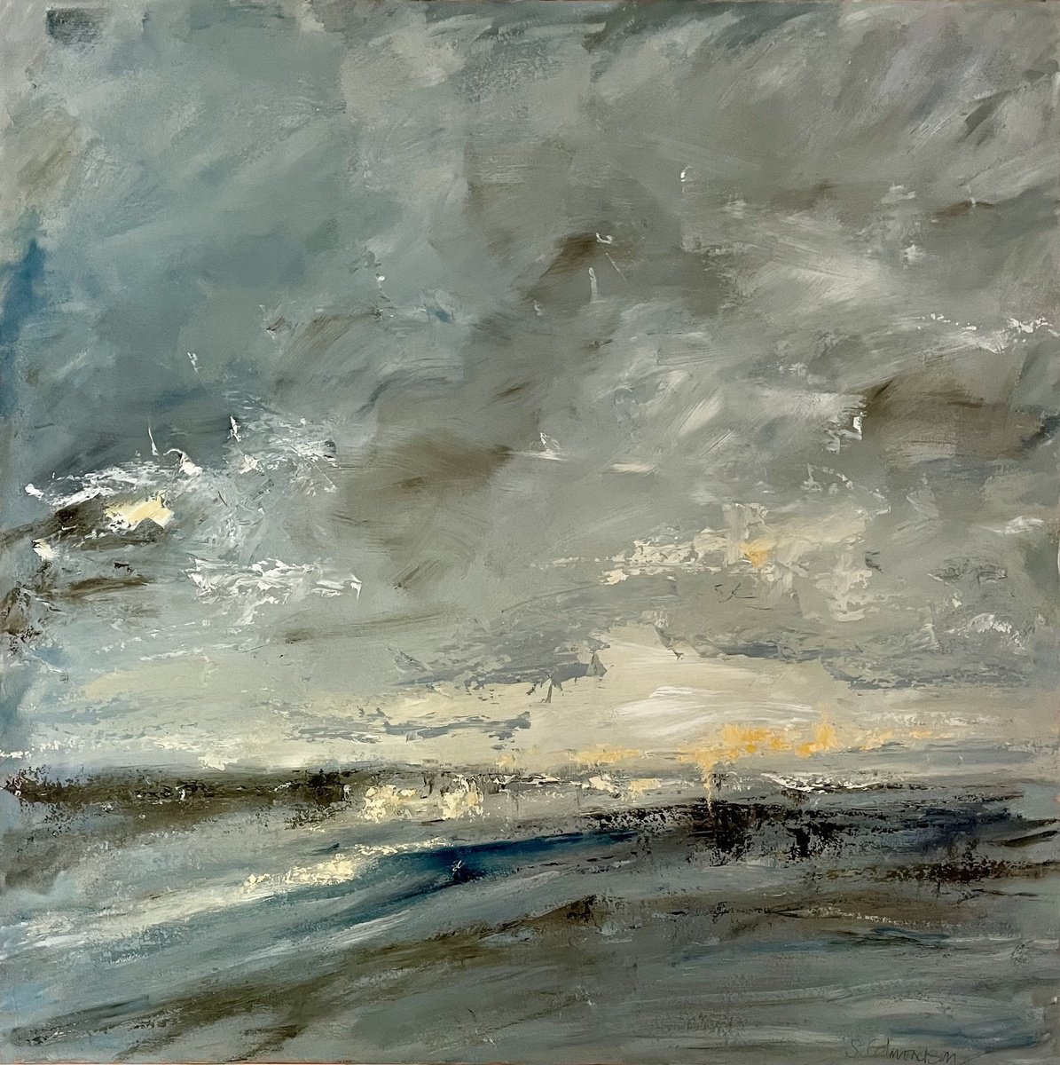 Expressive Landscape Oil Painting By Sherry Edmondson, 35 X 35", January, Original Artwork