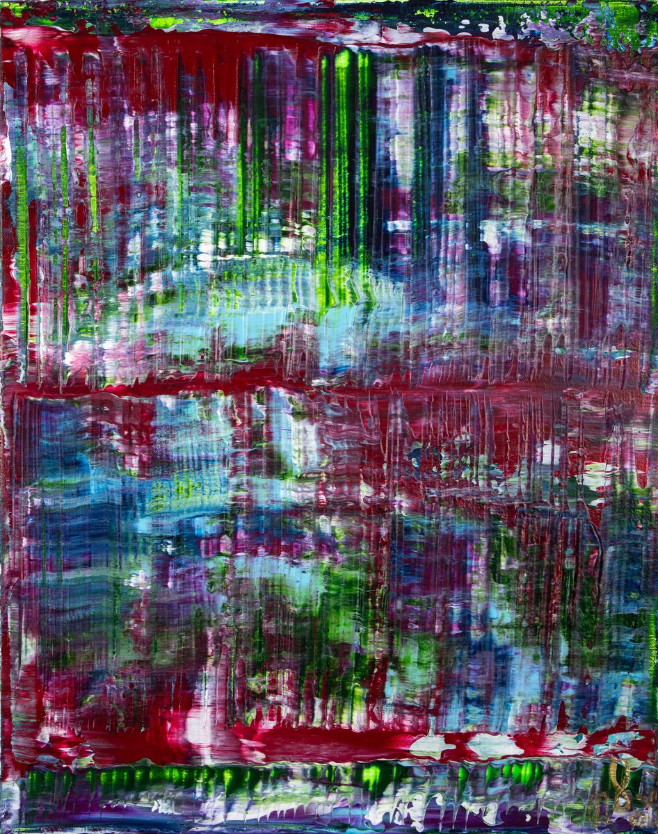 Abstract Acrylic Painting By Nestor Toro, 16 X 20", Forest And Sea, Original Artwork