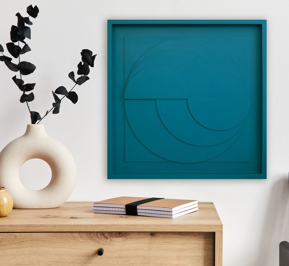 Geometric Abstract Relief By Liam Roberts, 20 X 20", Teal Flow, Original Artwork