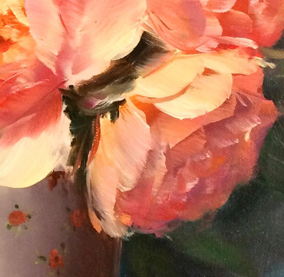 RESH BOUQUET OF DELICATE PEONIES - Modern still life. Colorful peonies. Magic flowers. Beautiful bouquet. Petals. Abstraction. Dreams.