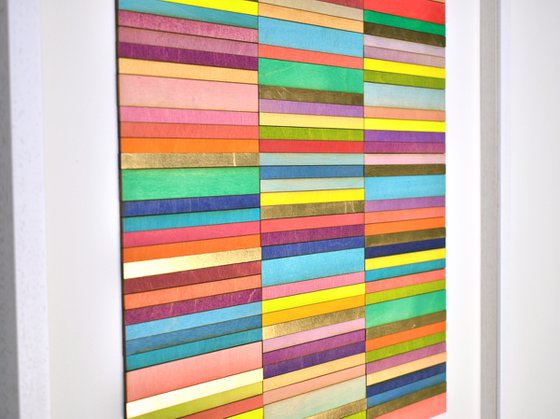 Three Panel Colour Study With Gold Orginal 3D Wood Collage Painting
