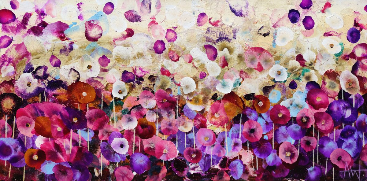 Expressive Botanical Acrylic Painting By Angie Wright, 39 X 20, Blush Bloomscape, Original Artwork