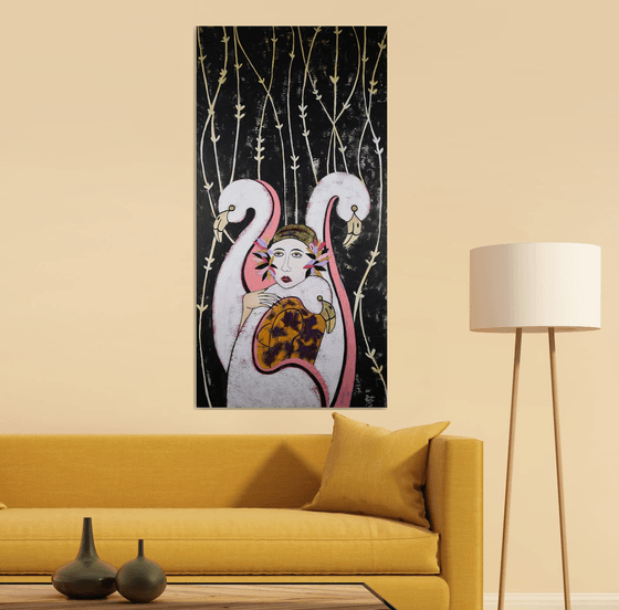 Woman and flamingo